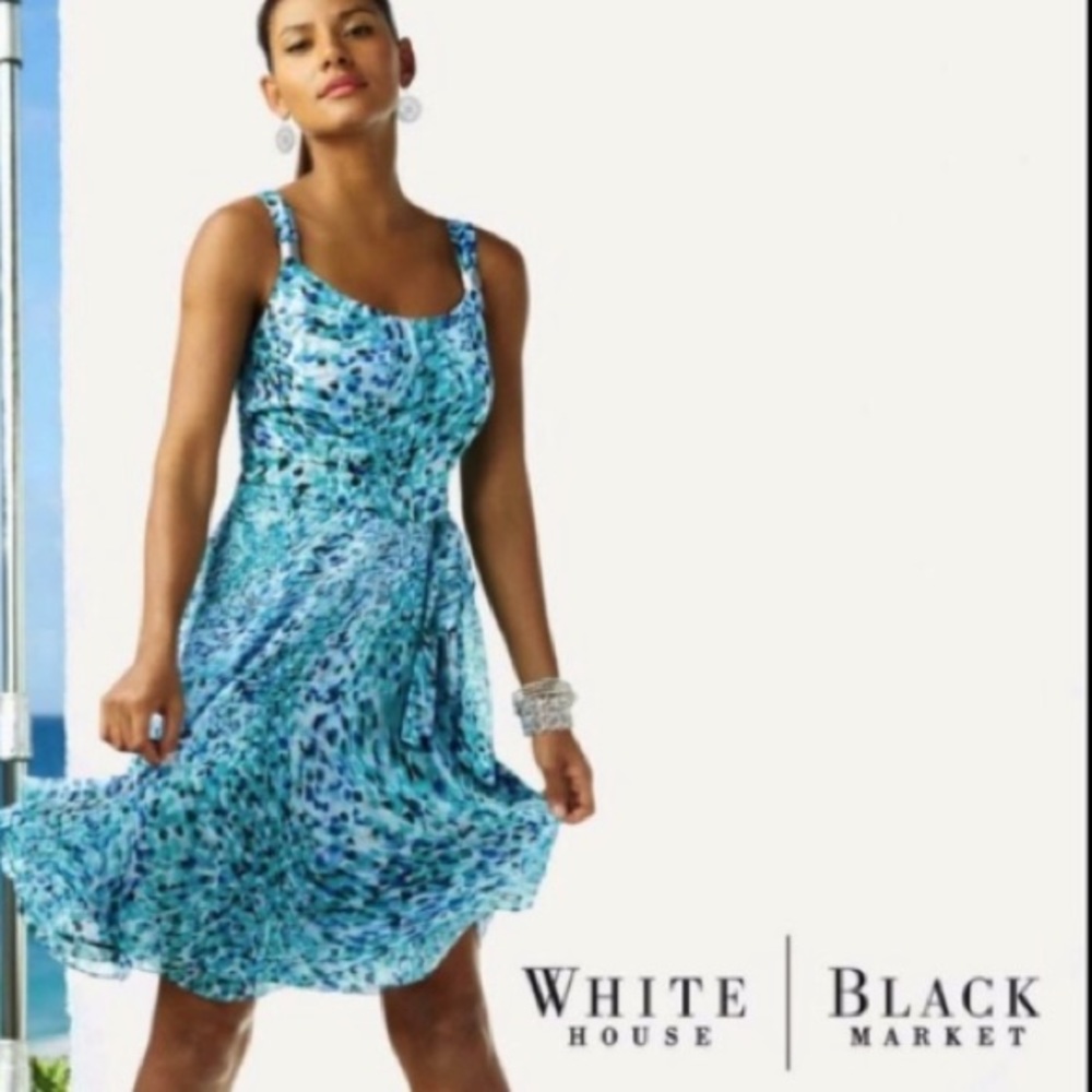WHBM Dress ~ Sleeveless ~ Teal Impressionistic ~ White House Black Market ~ 8